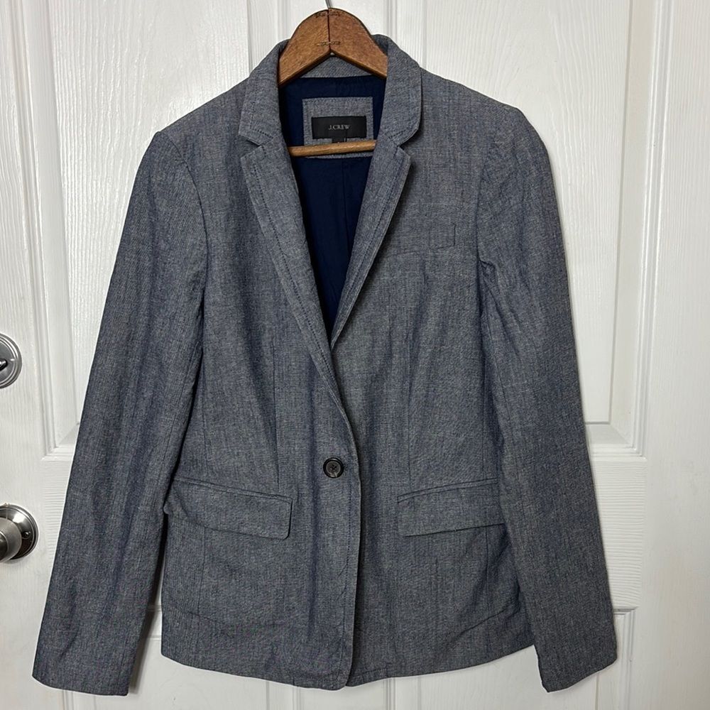 J.Crew Navy Blue single button Blazer Structured Tailored size 8 cotton stretch